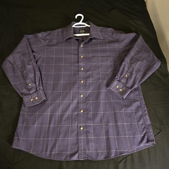 Jos. A. Bank Other - Jos. A. Bank Dress Shirt Mens XL 100% Cotton Blue Plaid Traveler Button Up